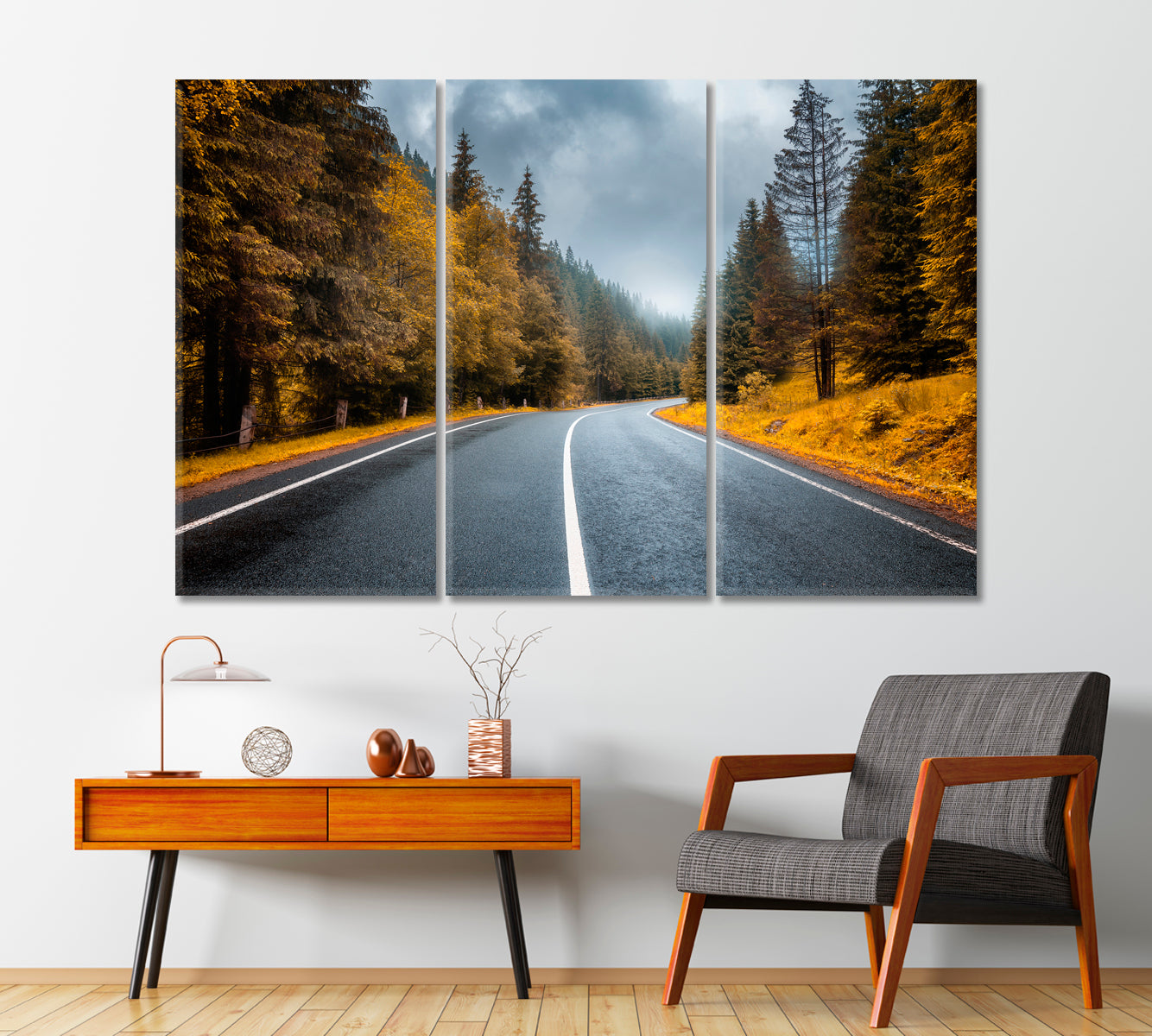 Beautiful Mountain Road in Foggy Forest Canvas Print-Canvas Print-CetArt-1 Panel-24x16 inches-CetArt