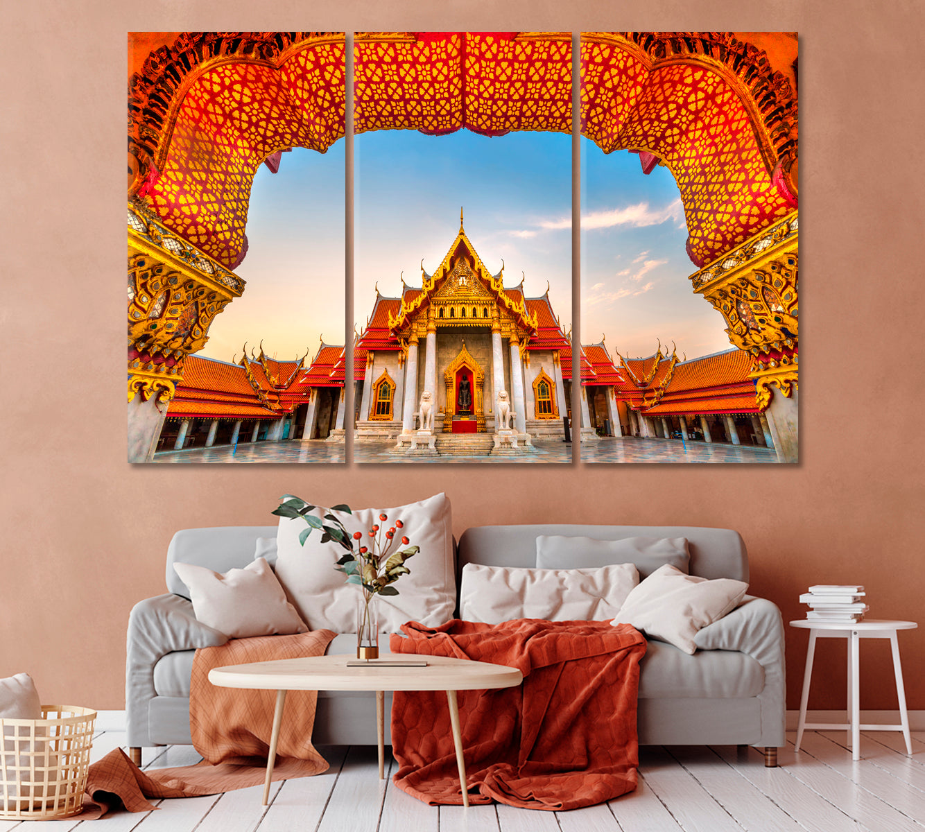 Marble Temple Wat Benchamabophit Dusitwanaram Bangkok Canvas Print-Canvas Print-CetArt-1 Panel-24x16 inches-CetArt