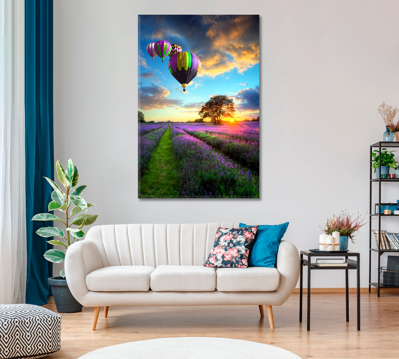 Balloons over Lavender Fields in Sunset Canvas Print-Canvas Print-CetArt-1 panel-16x24 inches-CetArt