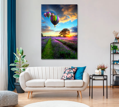 Balloons over Lavender Fields in Sunset Canvas Print-Canvas Print-CetArt-1 panel-16x24 inches-CetArt