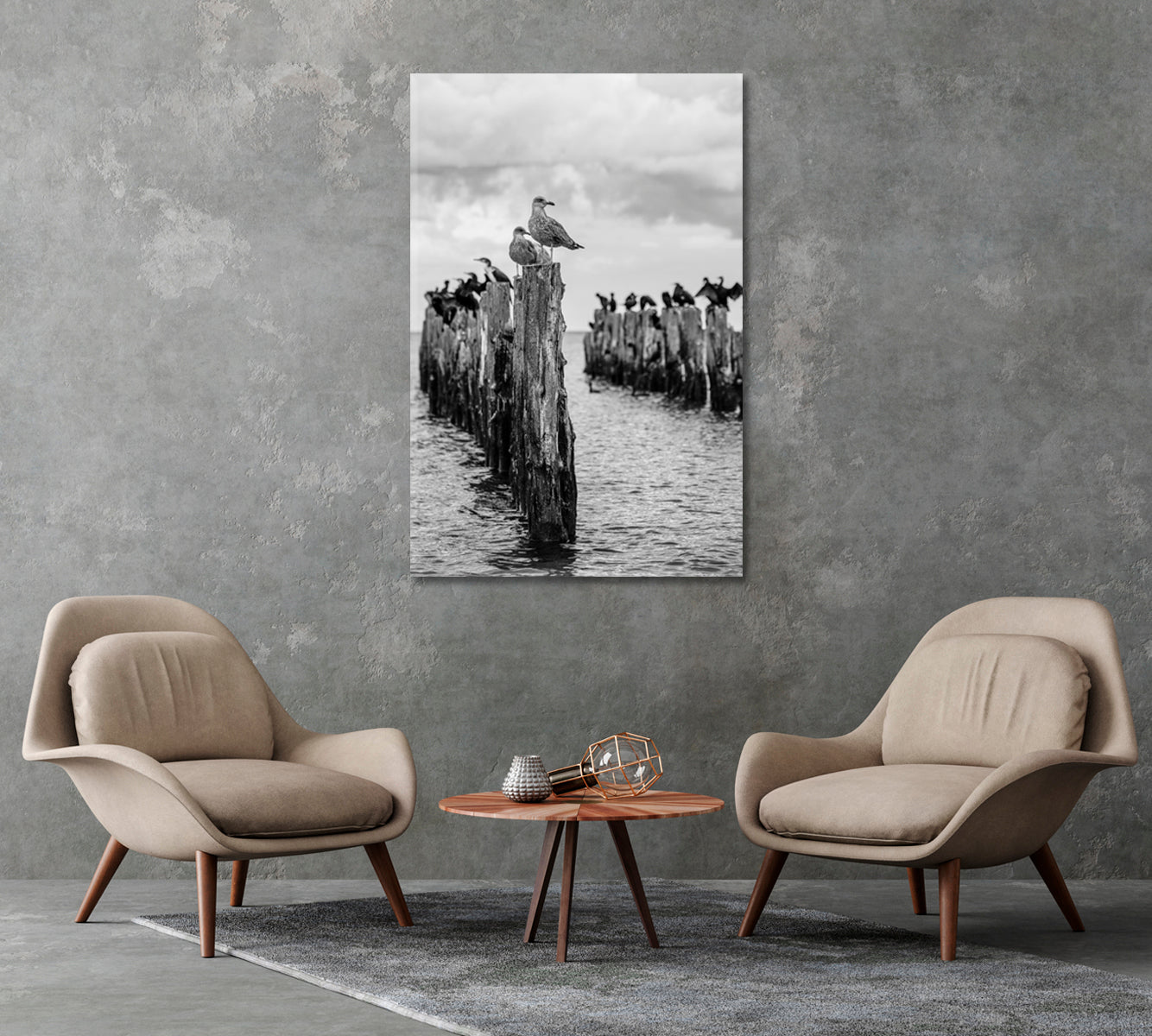 Seagull on Old Pier Canvas Print-Canvas Print-CetArt-1 panel-16x24 inches-CetArt