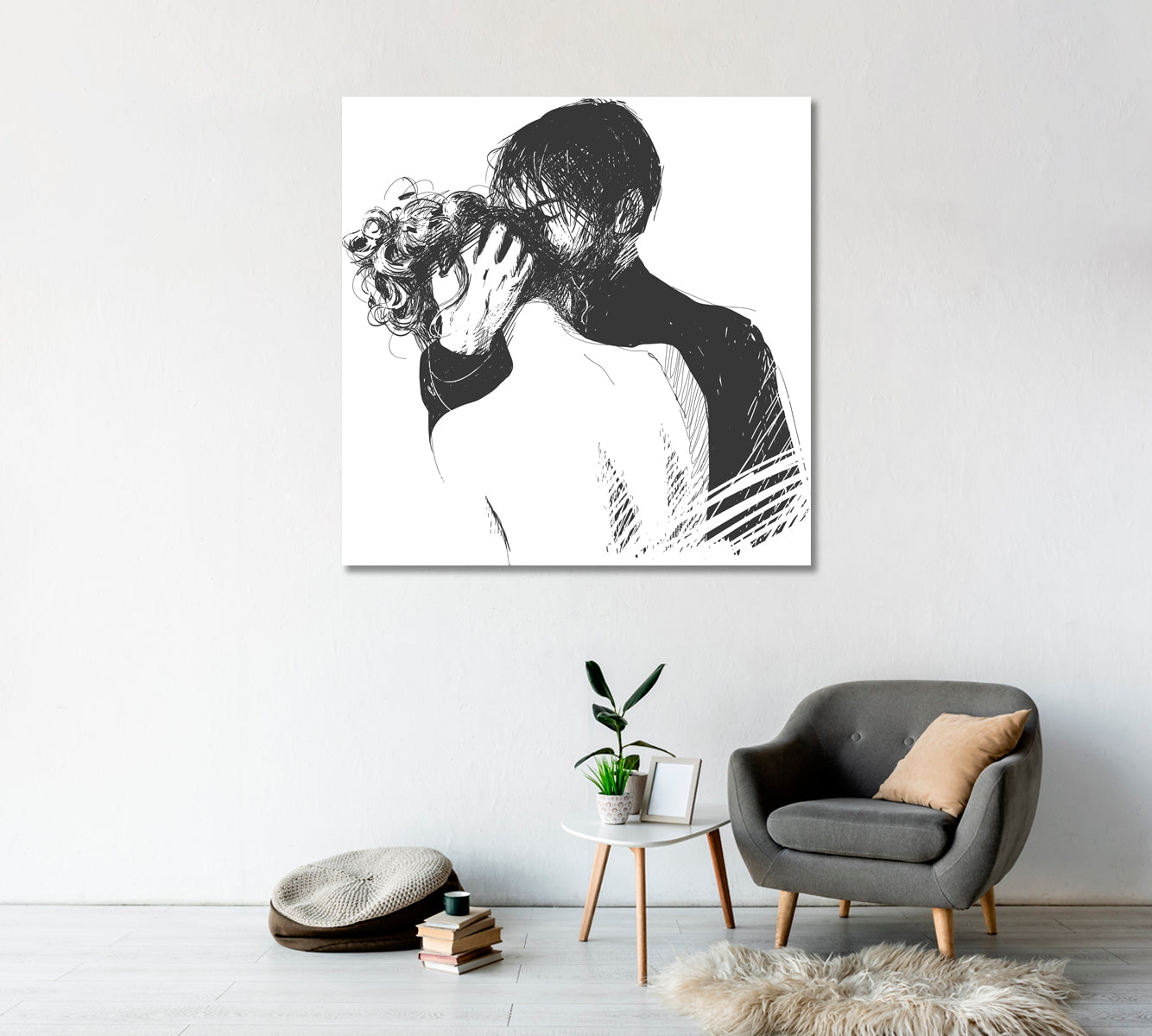 Man and Woman Kissing Abstract Art Canvas Print-Canvas Print-CetArt-1 panel-12x12 inches-CetArt