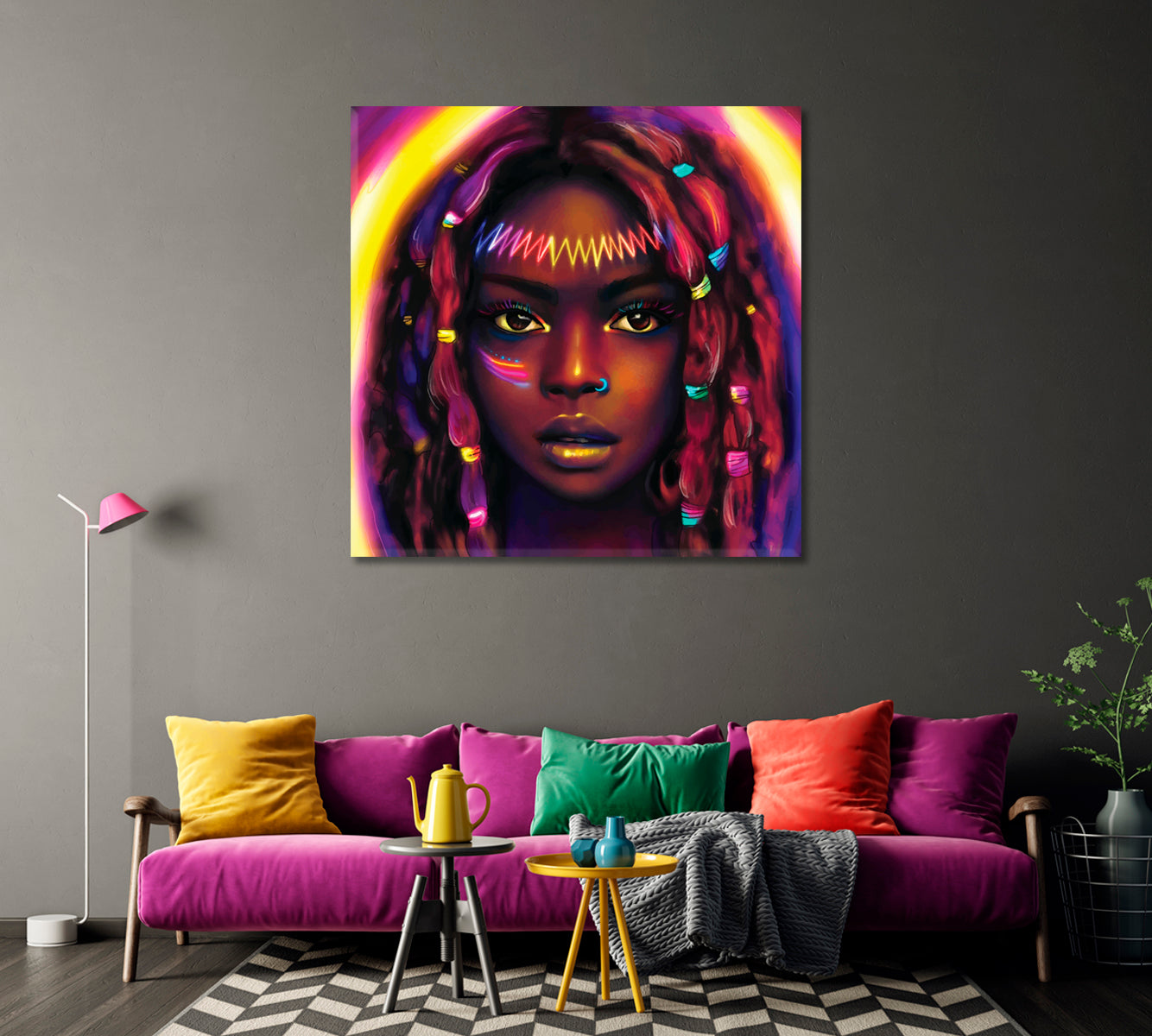 Beautiful Girl with Colourful Ribbons in Hair Canvas Print-Canvas Print-CetArt-1 panel-12x12 inches-CetArt