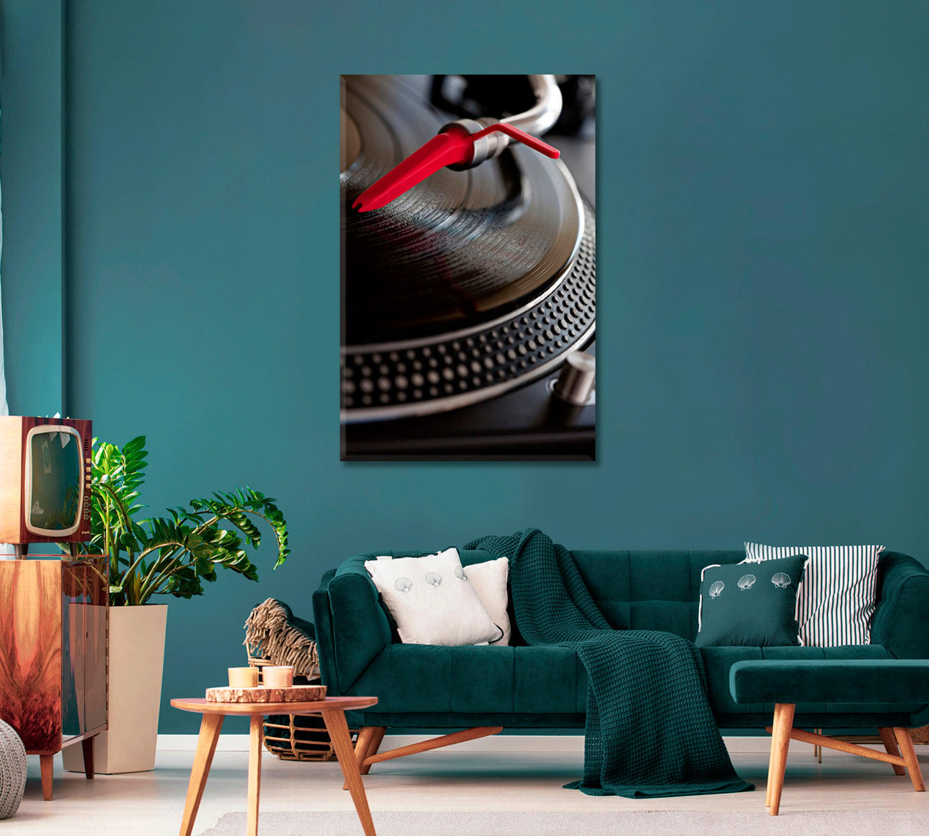 Record Player with Red Needle Canvas Print-Canvas Print-CetArt-1 panel-16x24 inches-CetArt