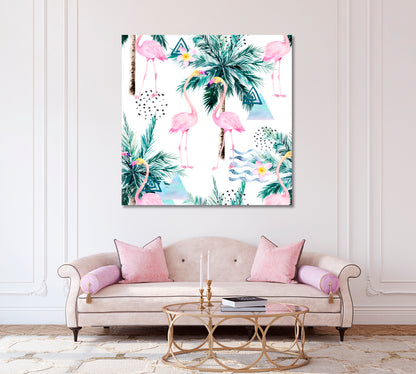 Abstract Coconut Palms with Flamingos Canvas Print-Canvas Print-CetArt-1 panel-12x12 inches-CetArt