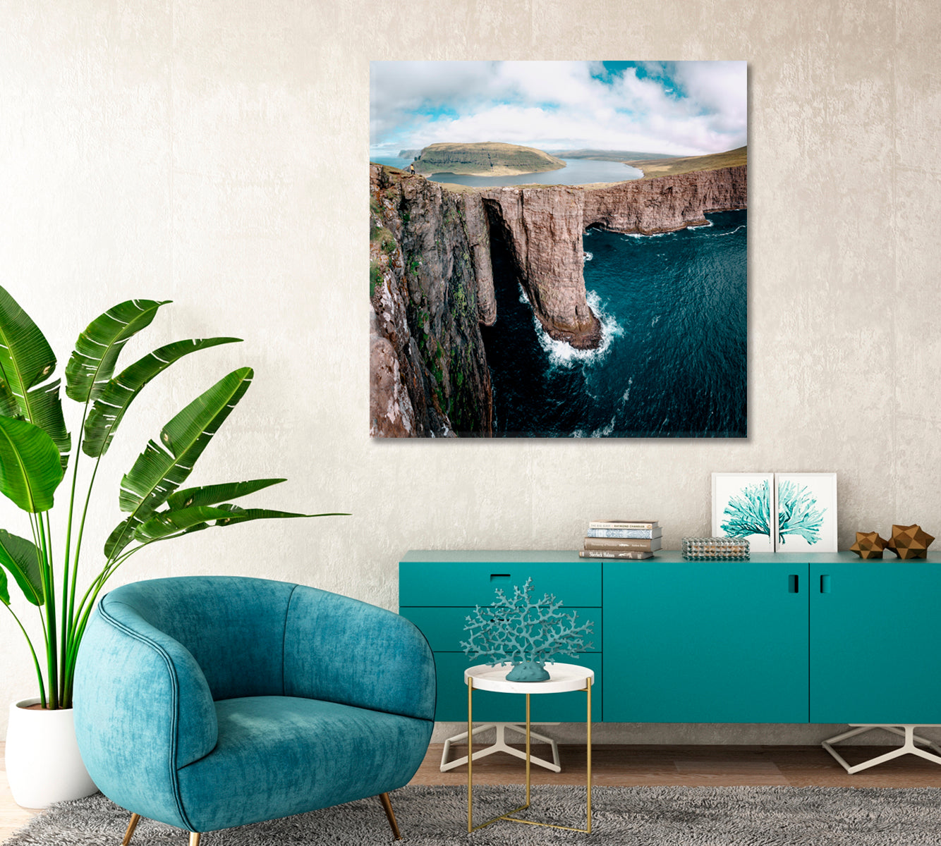 Sorvagsvatn Lake above Ocean Faroe Islands Canvas Print-Canvas Print-CetArt-1 panel-12x12 inches-CetArt