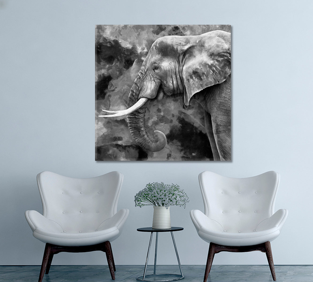 Abstract Elephant Portrait in Black And White Canvas Print-Canvas Print-CetArt-1 panel-12x12 inches-CetArt