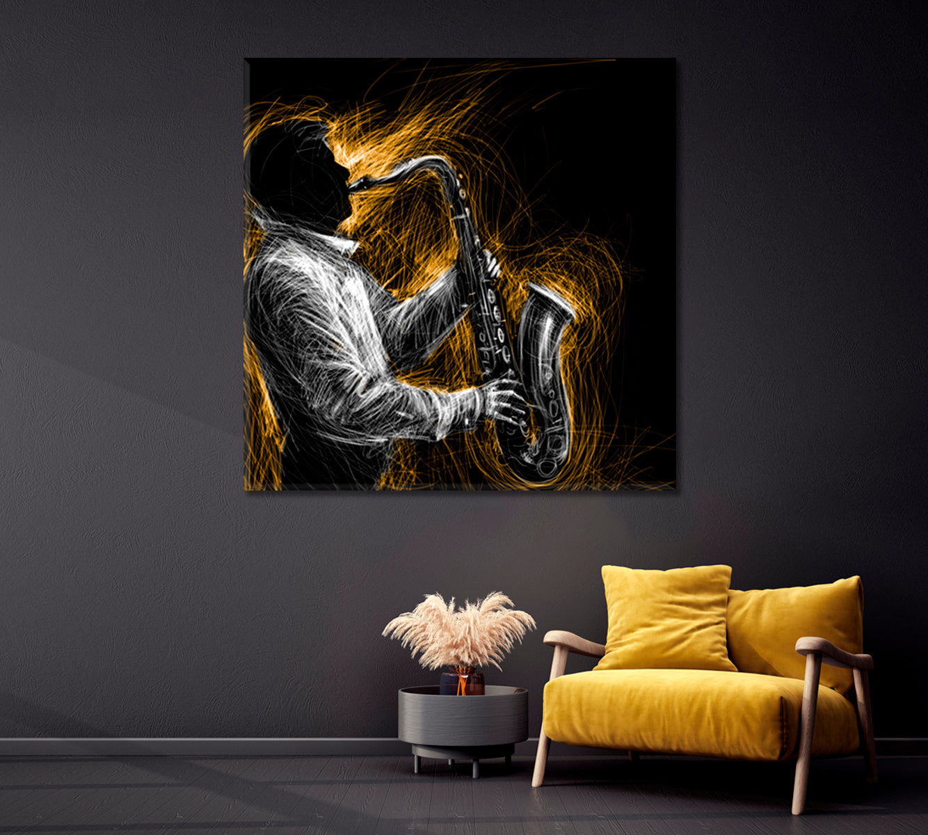 Abstract Jazz Saxophone Player Canvas Print-Canvas Print-CetArt-1 panel-12x12 inches-CetArt