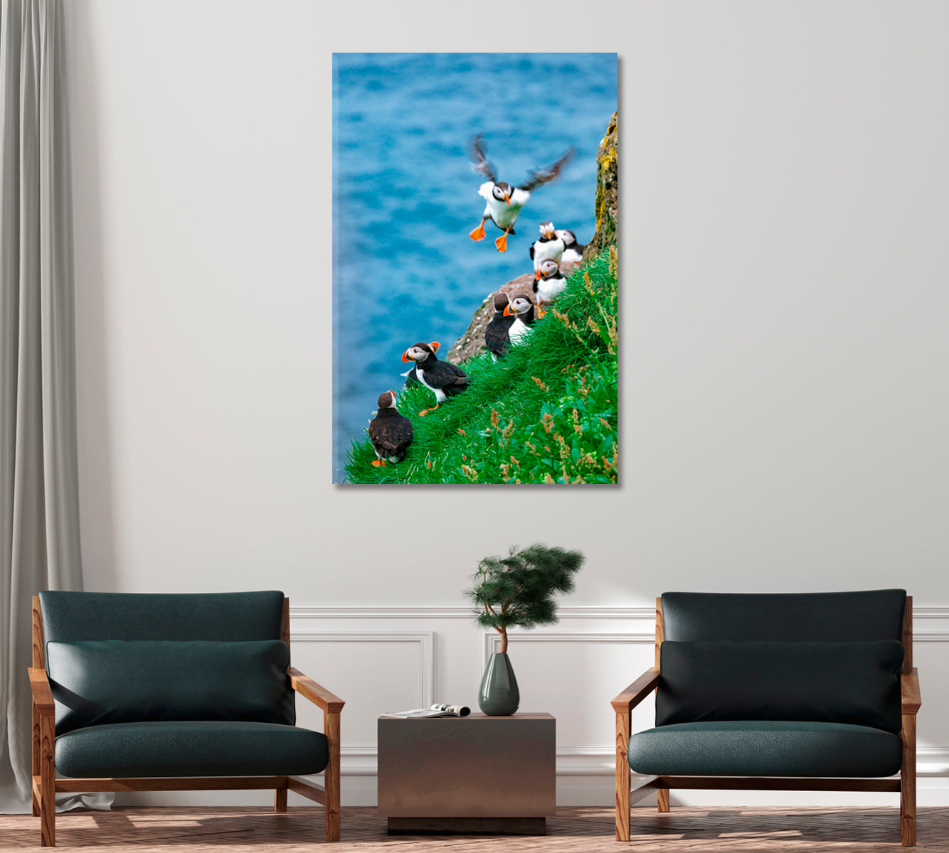 Atlantic Puffins Faroe Islands Canvas Print-Canvas Print-CetArt-1 panel-16x24 inches-CetArt