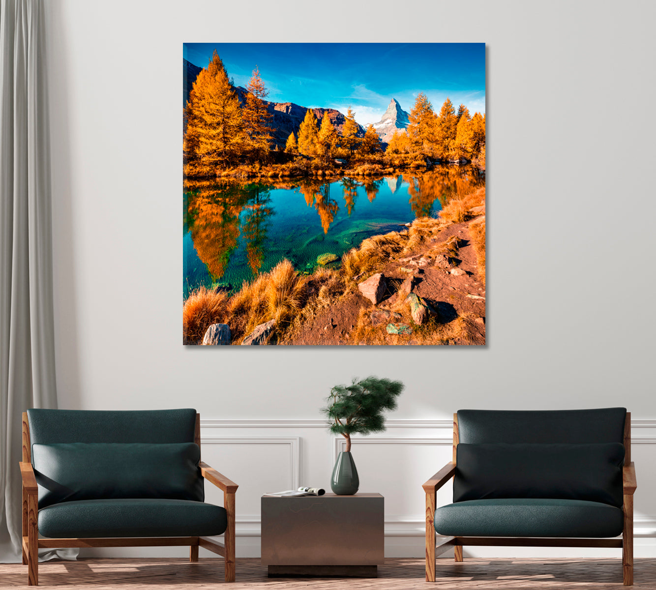 Autumn Morning on Lake Grindjisee Switzerland Canvas Print-Canvas Print-CetArt-1 panel-12x12 inches-CetArt