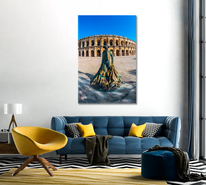 Roman Amphitheater with Monument to Toreador Provence Canvas Print-Canvas Print-CetArt-1 panel-16x24 inches-CetArt