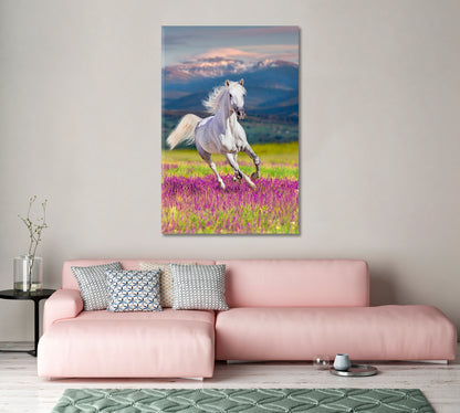 White Horse in Flower Glade Canvas Print-Canvas Print-CetArt-1 panel-16x24 inches-CetArt