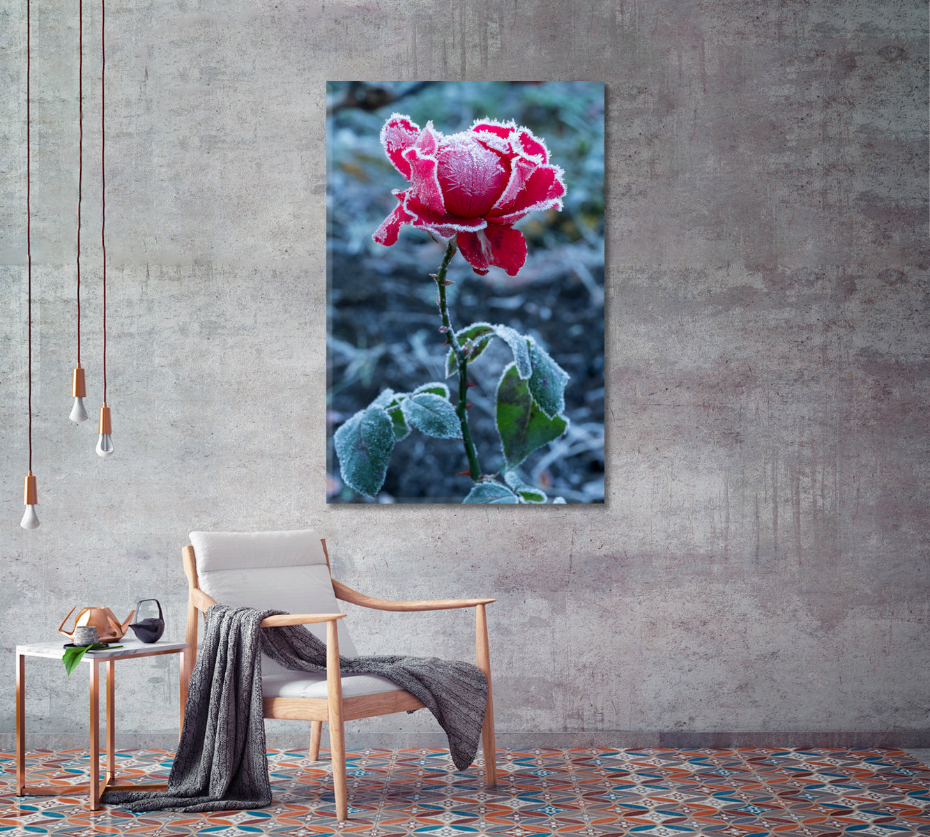 Frosty Red Rose Canvas Print-Canvas Print-CetArt-1 panel-16x24 inches-CetArt