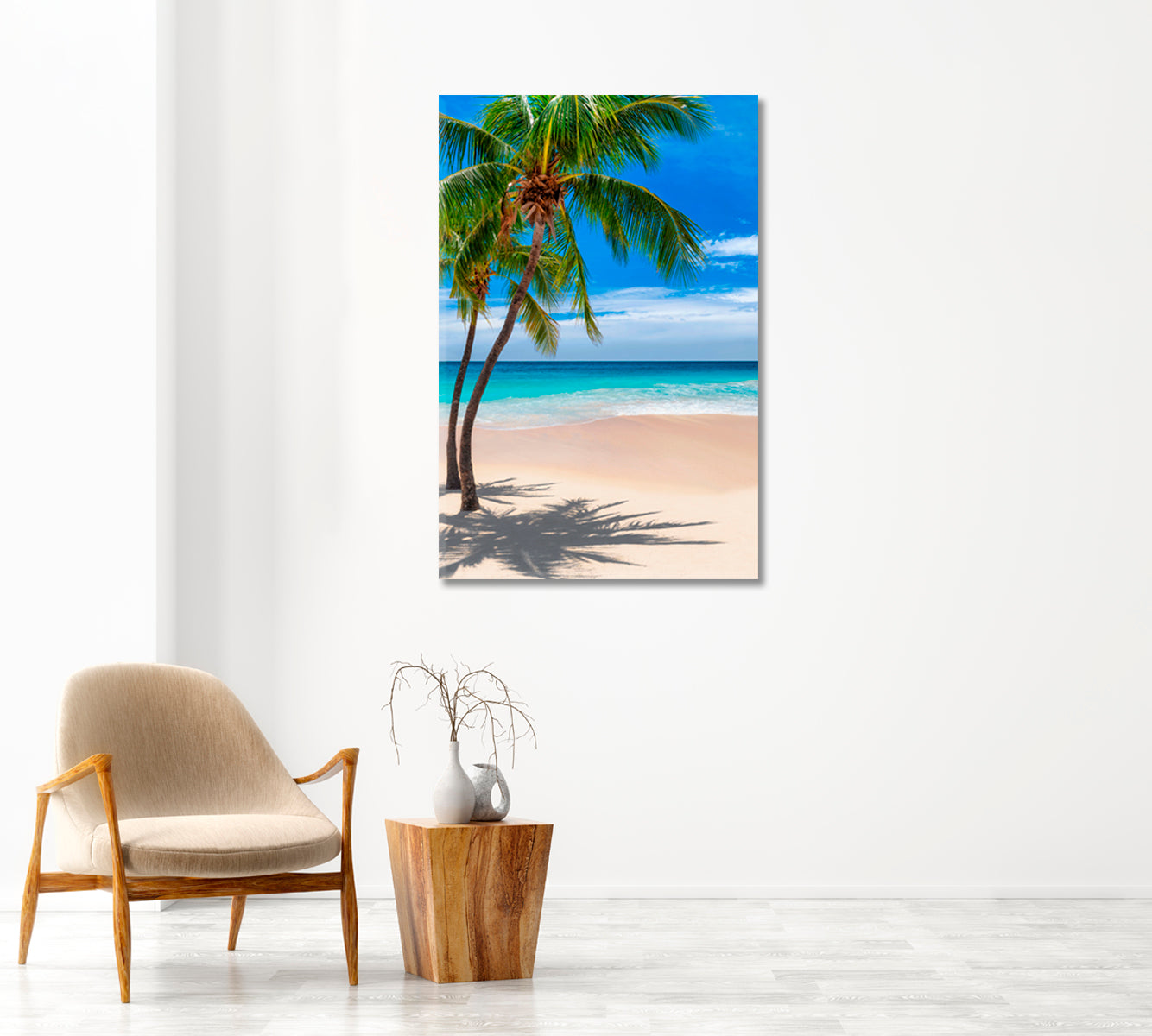 Beautiful Caribbean Paradise with Coconut Palms and Turquoise Sea Canvas Print-Canvas Print-CetArt-1 panel-16x24 inches-CetArt