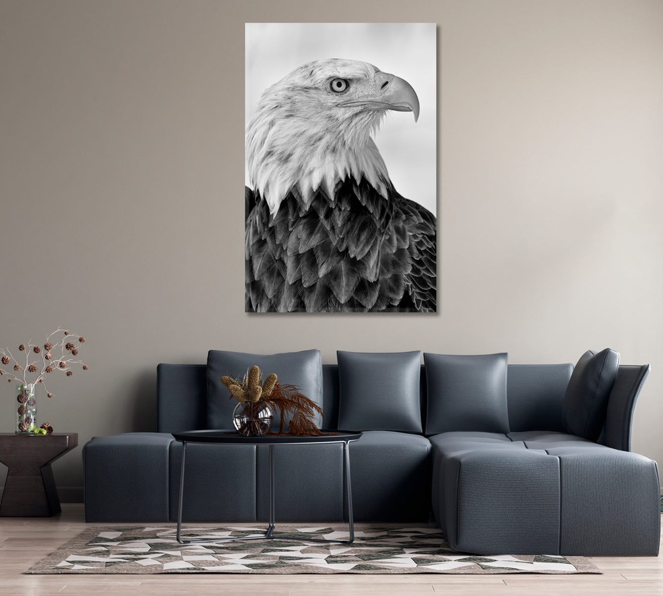 Portrait of Bald Eagle in Black and White Canvas Print-Canvas Print-CetArt-1 panel-16x24 inches-CetArt