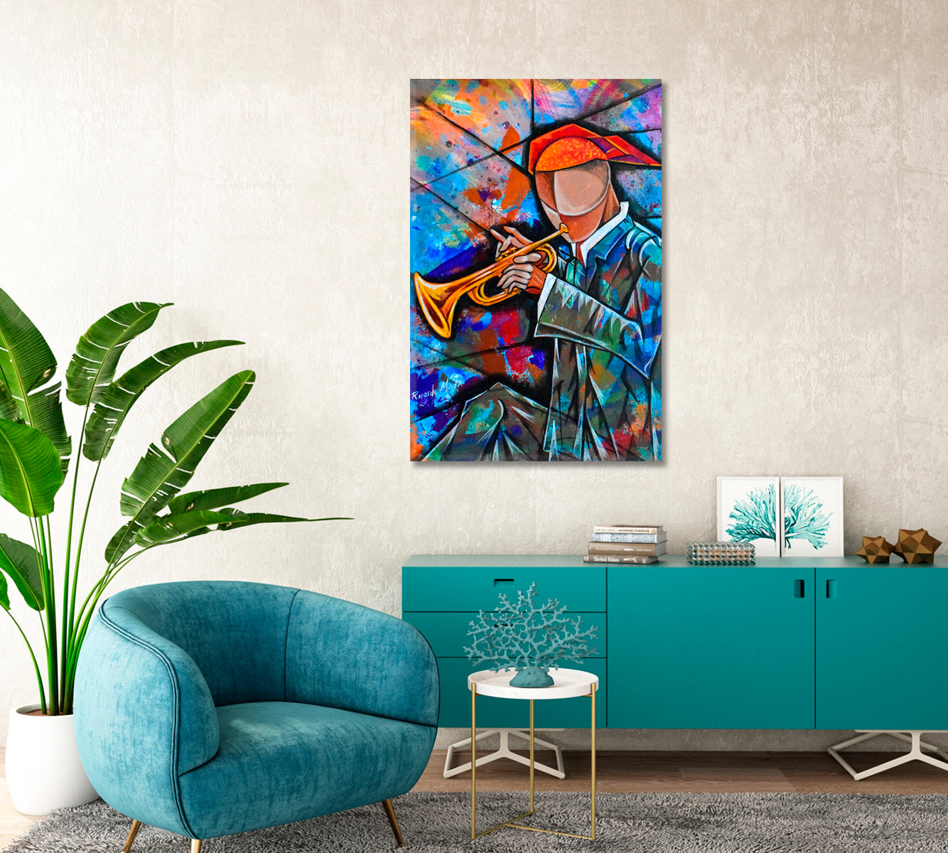 Cubist Surrealist Musician Canvas Print-Canvas Print-CetArt-1 panel-16x24 inches-CetArt