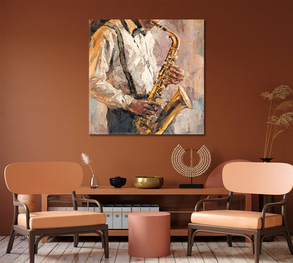 Jazzman Playing Saxophone Canvas Print-Canvas Print-CetArt-1 panel-12x12 inches-CetArt