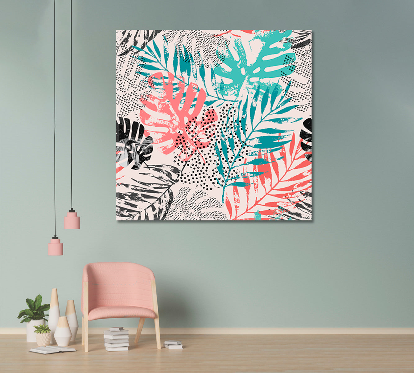 Abstract Palm Leaves and Monstera Canvas Print-Canvas Print-CetArt-1 panel-12x12 inches-CetArt