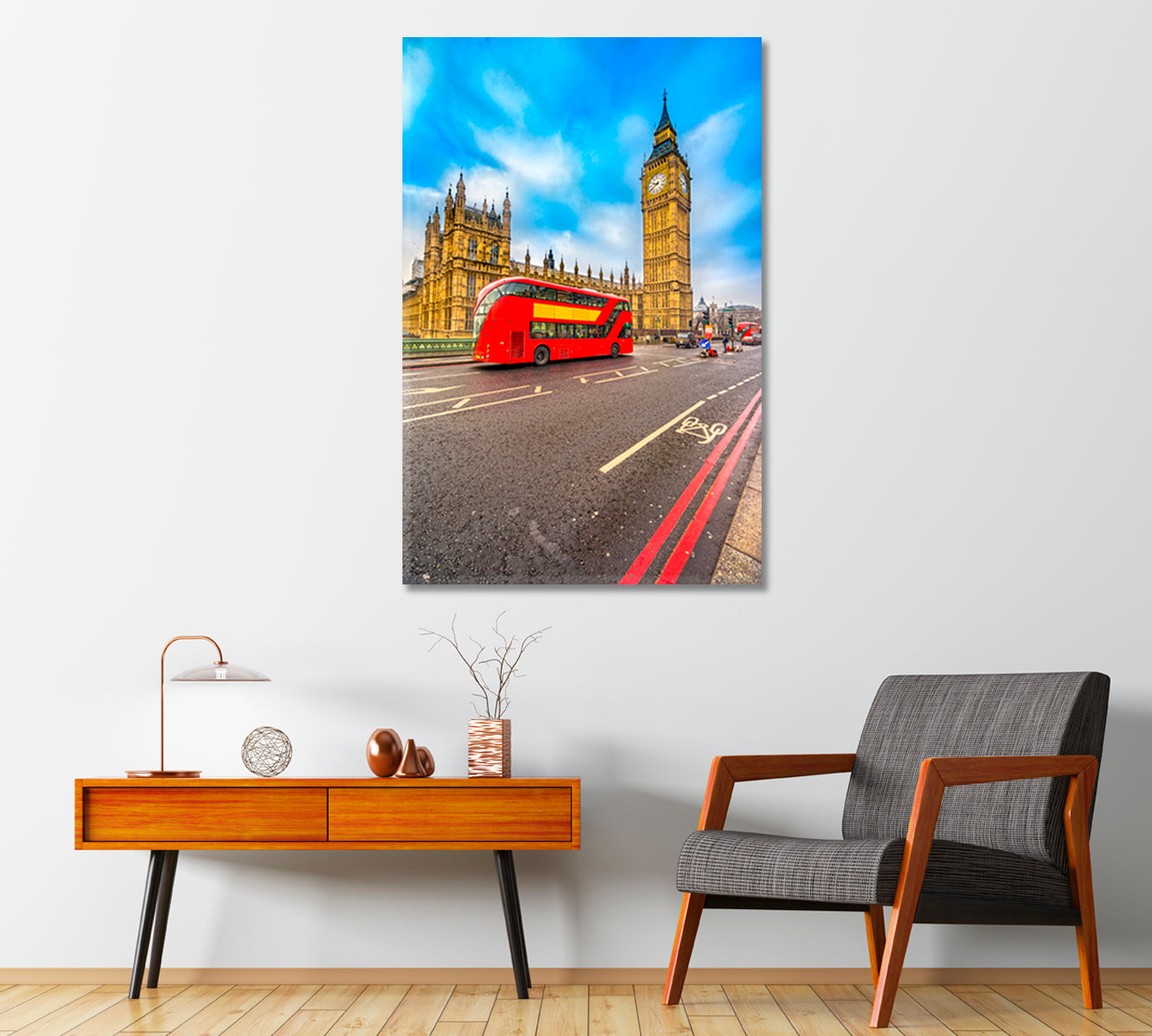 Double Decker Red Bus on London Street Canvas Print-Canvas Print-CetArt-1 panel-16x24 inches-CetArt