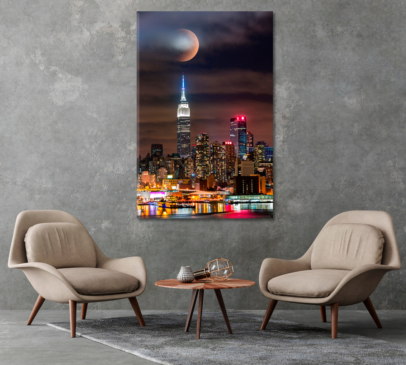 Lunar Eclipse above New York City Skyline Canvas Print-Canvas Print-CetArt-1 panel-16x24 inches-CetArt