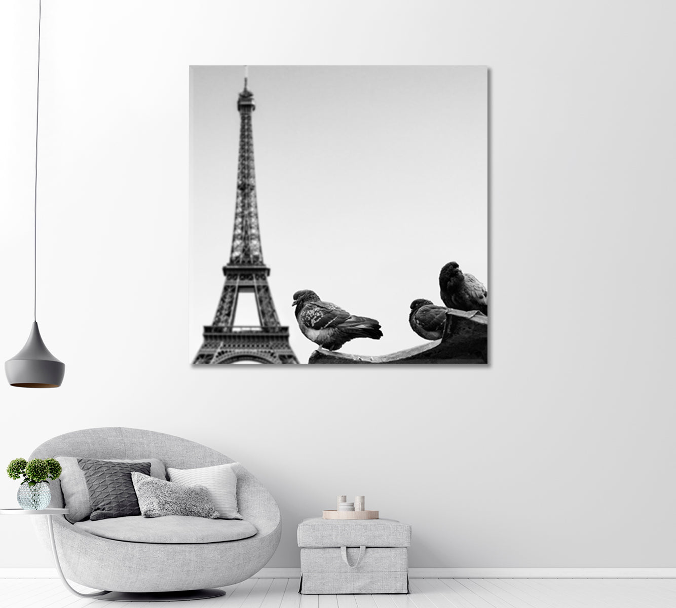 Pigeons Against Eiffel Tower Paris France Canvas Print-Canvas Print-CetArt-1 panel-12x12 inches-CetArt