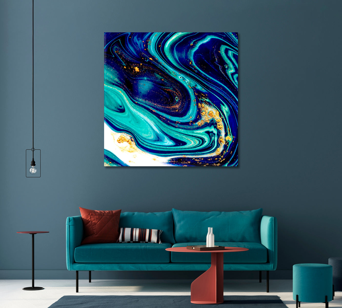 Abstract Blue Marble with Golden Powder Canvas Print-Canvas Print-CetArt-1 panel-12x12 inches-CetArt