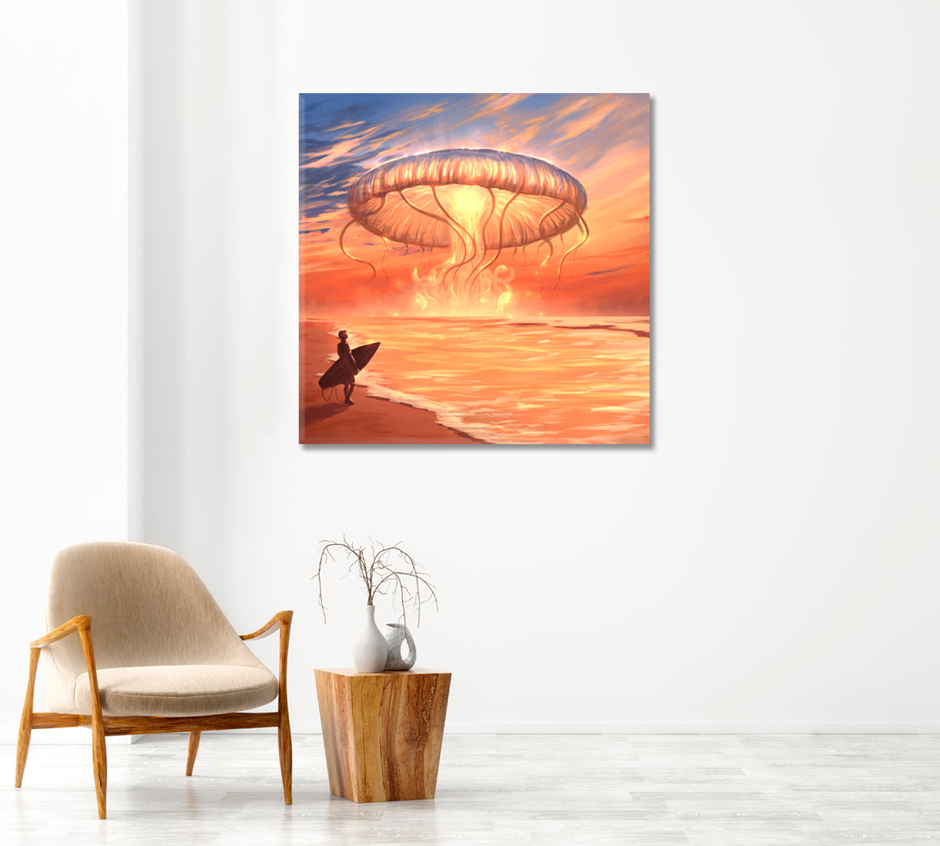 Fantastic Jellyfish over Surfer Canvas Print-Canvas Print-CetArt-1 panel-12x12 inches-CetArt