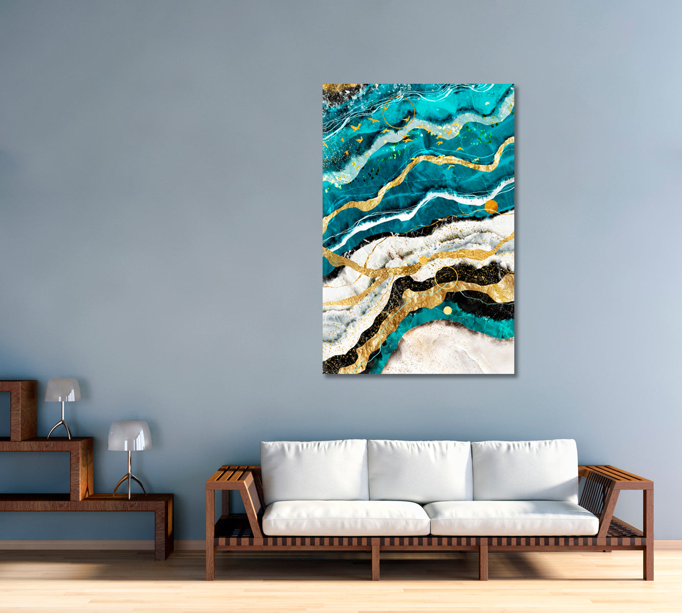 Abstract Blue Ocean Marble Pattern with Veins Canvas Print-Canvas Print-CetArt-1 panel-16x24 inches-CetArt