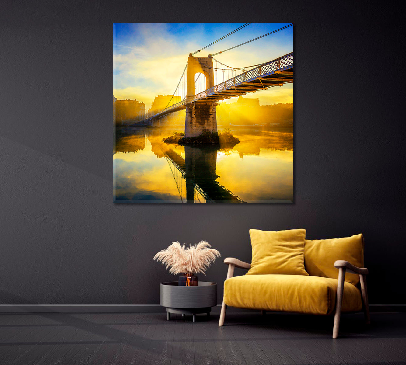 Sunrise Pedestrian Bridge Lyon France Canvas Print-Canvas Print-CetArt-1 panel-12x12 inches-CetArt