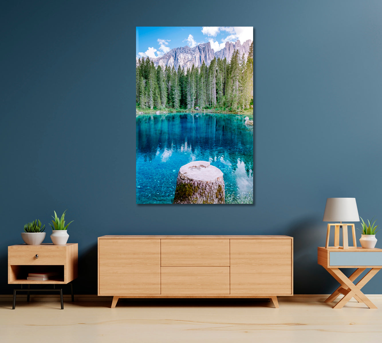 Blue Lake Dolomite Mountains Italy Canvas Print-Canvas Print-CetArt-1 panel-16x24 inches-CetArt