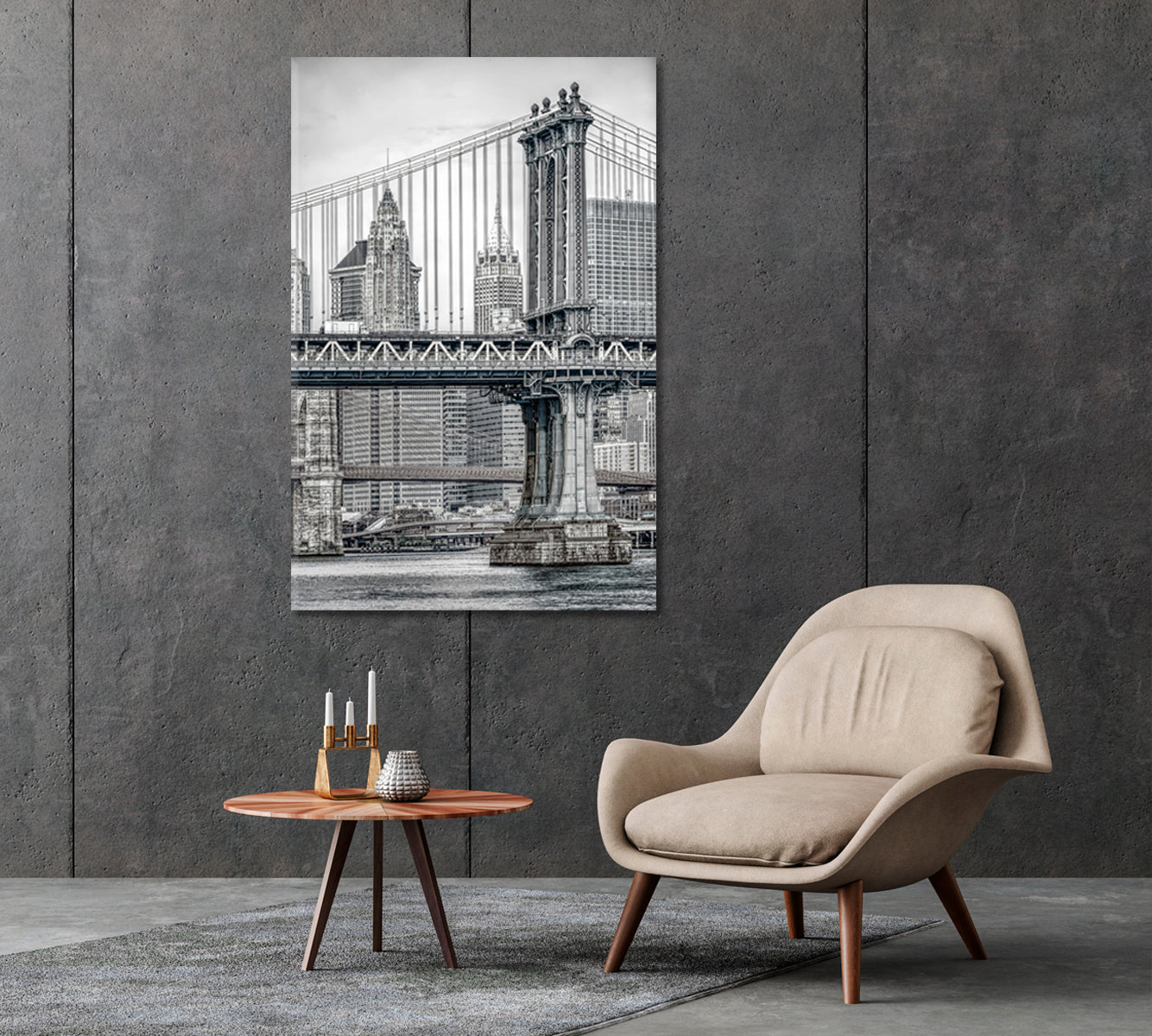 Manhattan Bridge New York in Black and White Canvas Print-Canvas Print-CetArt-1 panel-16x24 inches-CetArt