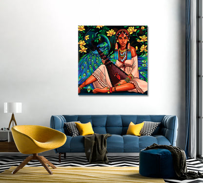 Beautiful Oriental Girl with a Musical Instrument Canvas Print-Canvas Print-CetArt-1 panel-12x12 inches-CetArt