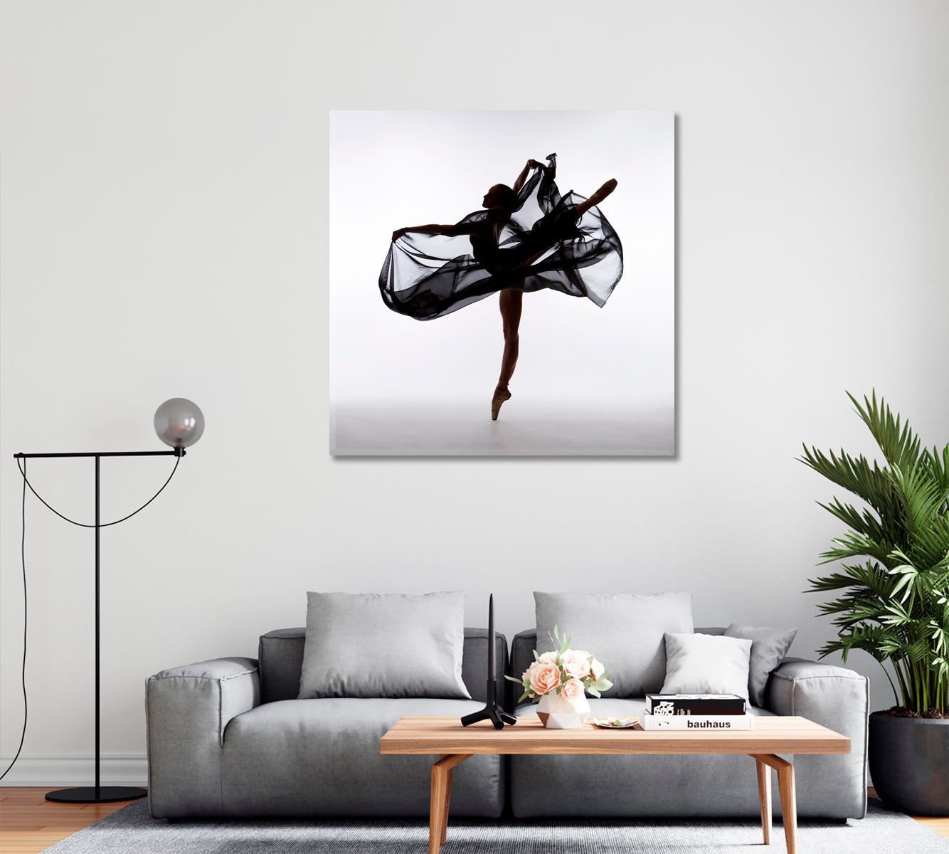 Stunning Ballerina Silhouette in Black Dress Canvas Print-Canvas Print-CetArt-1 panel-12x12 inches-CetArt