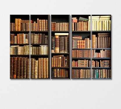 Old Books on Wooden Shelves Canvas Print-Canvas Print-CetArt-5 Panels-36x24 inches-CetArt