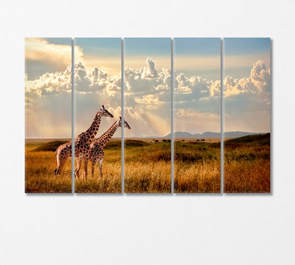 Two Giraffes in Serengeti National Park Africa Canvas Print-Canvas Print-CetArt-5 Panels-36x24 inches-CetArt