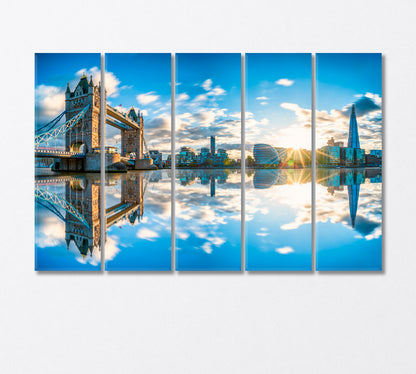 Sunset Over Tower Bridge and River Thames London Canvas Print-Canvas Print-CetArt-5 Panels-36x24 inches-CetArt