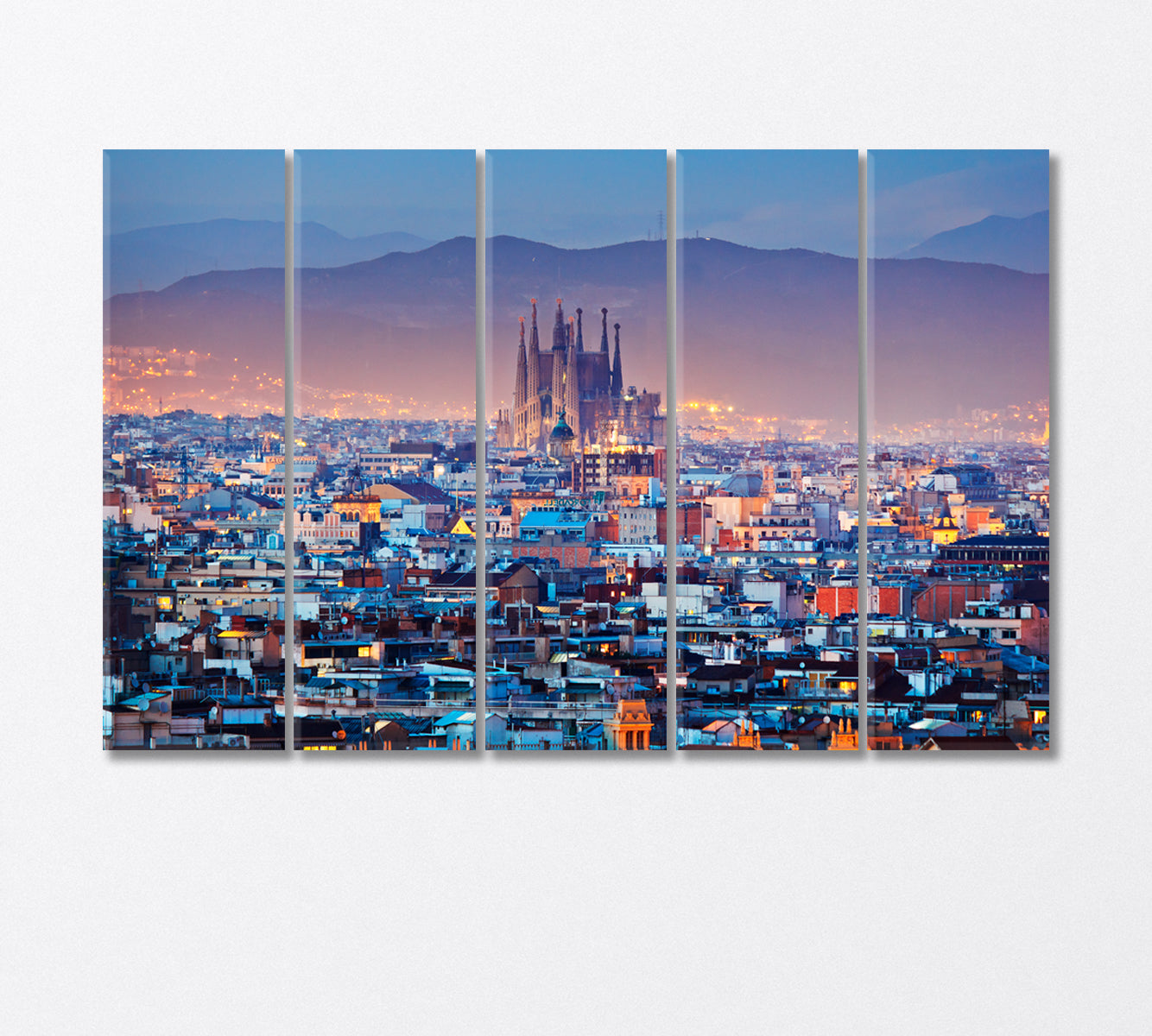 Barcelona Night Lights Spain Canvas Print-Canvas Print-CetArt-5 Panels-36x24 inches-CetArt