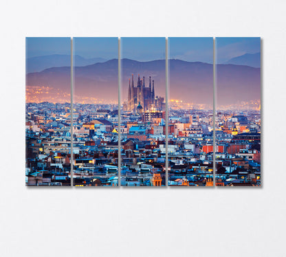 Barcelona Night Lights Spain Canvas Print-Canvas Print-CetArt-5 Panels-36x24 inches-CetArt