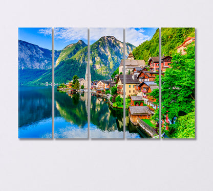 Mountain Village Hallstatt the Austrian Alps at Sunrise Canvas Print-Canvas Print-CetArt-5 Panels-36x24 inches-CetArt