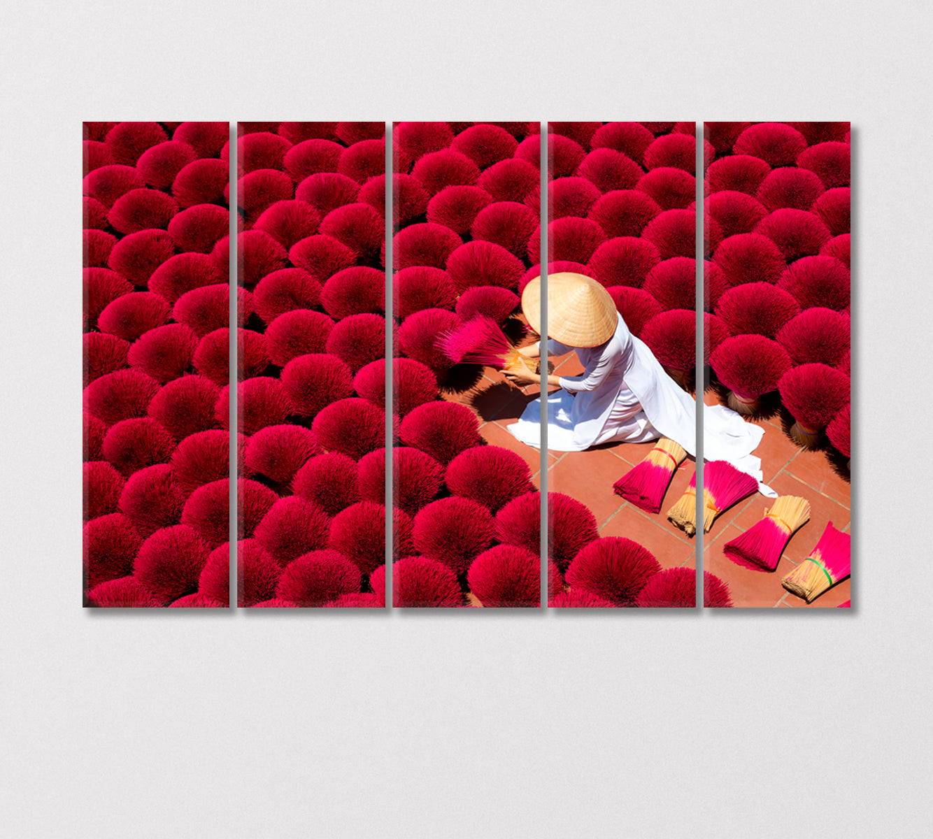 Woman Drying Aroma Sticks Outdoors Vietnam Canvas Print-Canvas Print-CetArt-5 Panels-36x24 inches-CetArt