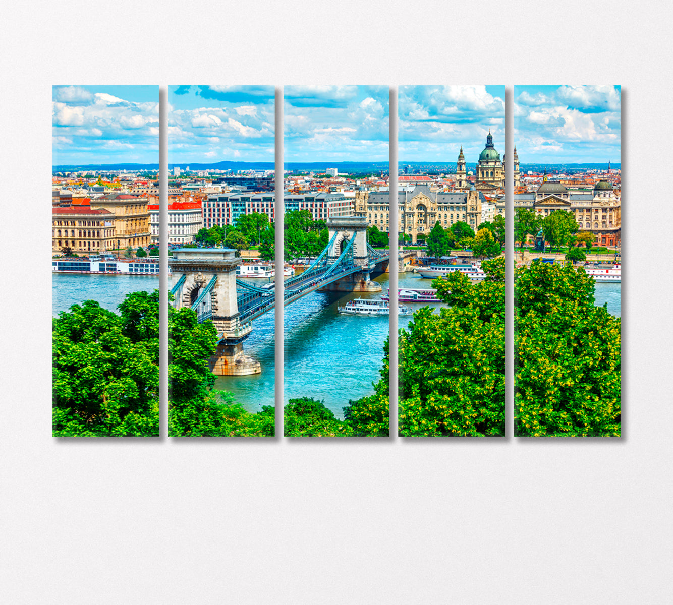 Budapest City and Chain Bridge Hungary Canvas Print-Canvas Print-CetArt-5 Panels-36x24 inches-CetArt