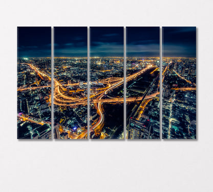 Bangkok Cityscape at Night Thailand Canvas Print-Canvas Print-CetArt-5 Panels-36x24 inches-CetArt