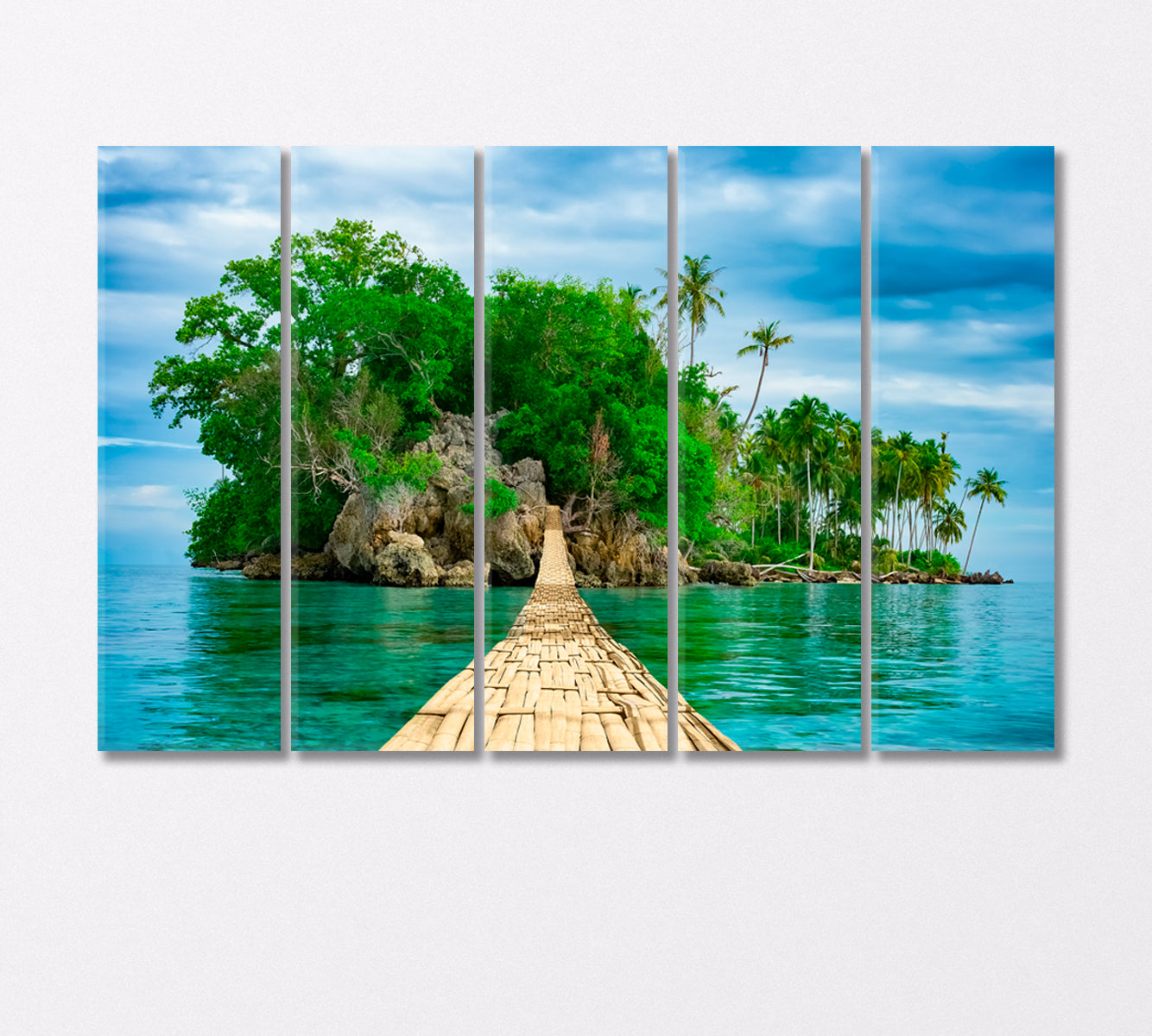 Bamboo Pedestrian Suspension Bridge over the Sea Canvas Print-Canvas Print-CetArt-5 Panels-36x24 inches-CetArt