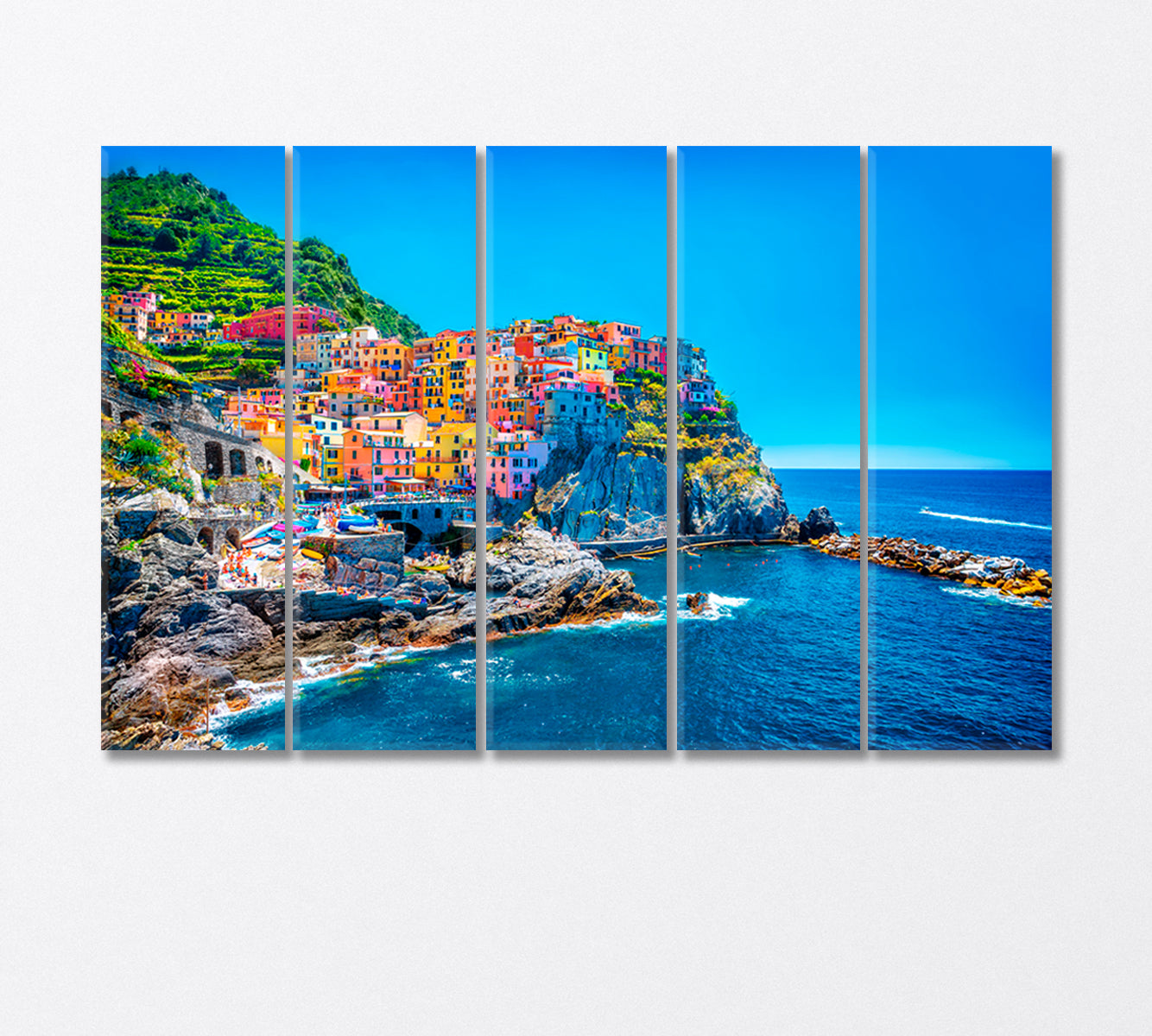 Colorful City on the Rock Cinque Terre Italy Canvas Print-Canvas Print-CetArt-5 Panels-36x24 inches-CetArt