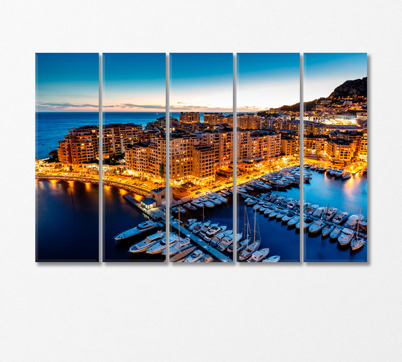 Fontvieille Town and Harbor with Luxury Yachts Monaco Canvas Print-Canvas Print-CetArt-5 Panels-36x24 inches-CetArt