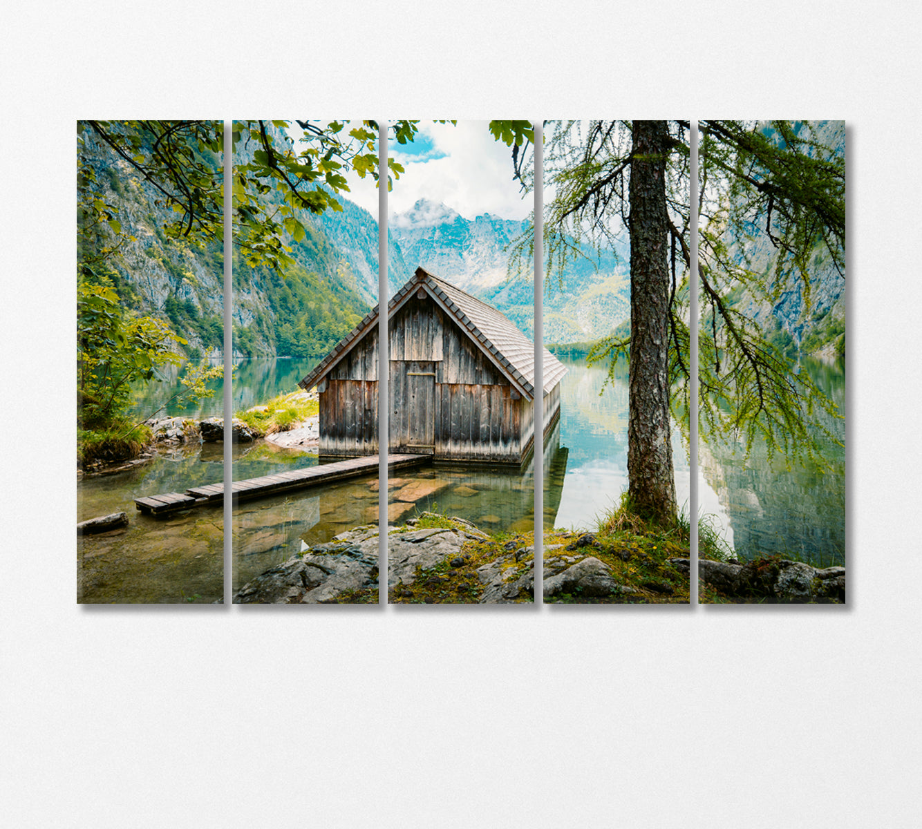 Old Wooden House on Picturesque Lake Obersee Germany Canvas Print-Canvas Print-CetArt-5 Panels-36x24 inches-CetArt