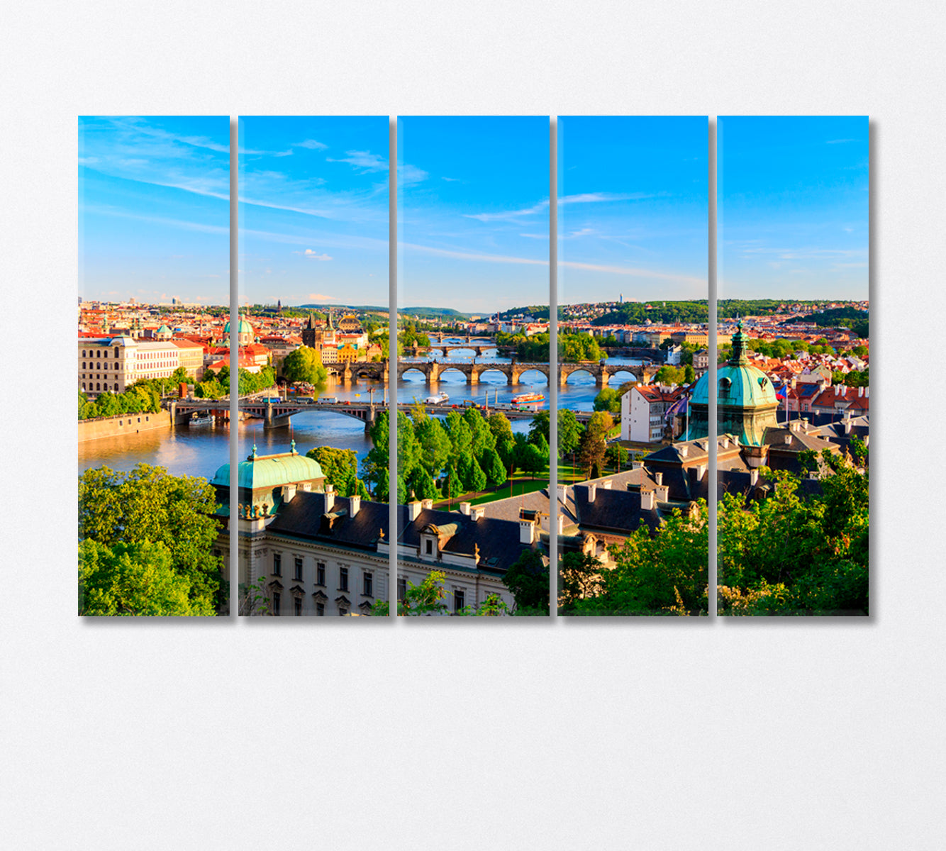 Historical Architecture of Prague and the Vltava River Canvas Print-Canvas Print-CetArt-5 Panels-36x24 inches-CetArt