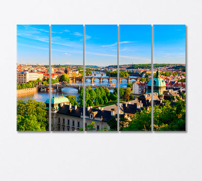 Historical Architecture of Prague and the Vltava River Canvas Print-Canvas Print-CetArt-5 Panels-36x24 inches-CetArt