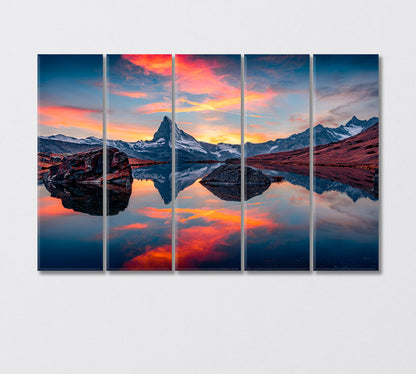 Matterhorn Mirroring in Lake Stellisee Switzerland Canvas Print-Canvas Print-CetArt-5 Panels-36x24 inches-CetArt