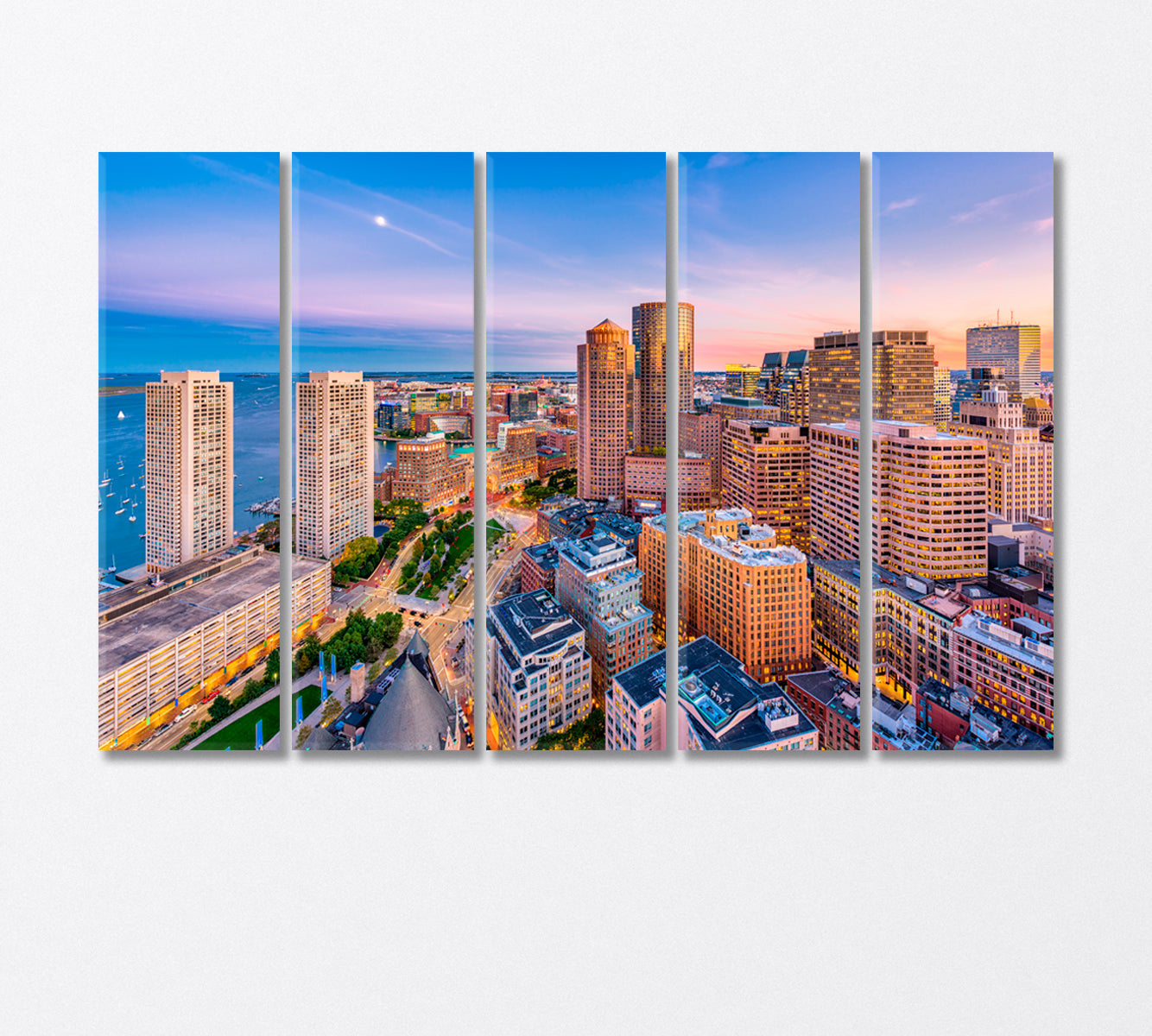 Boston Cityscape at Dusk USA Canvas Print-Canvas Print-CetArt-5 Panels-36x24 inches-CetArt